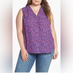 Vince Camuto V-Neck Floral Blouse - Purple and Pink